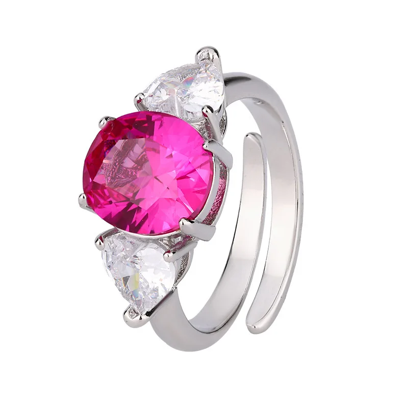 Luxury Adjustable Oval Pink Purple Sapphire Ring with Heart Cut White Zircon Engagement Ring Women Wedding Party Jewelry Gift