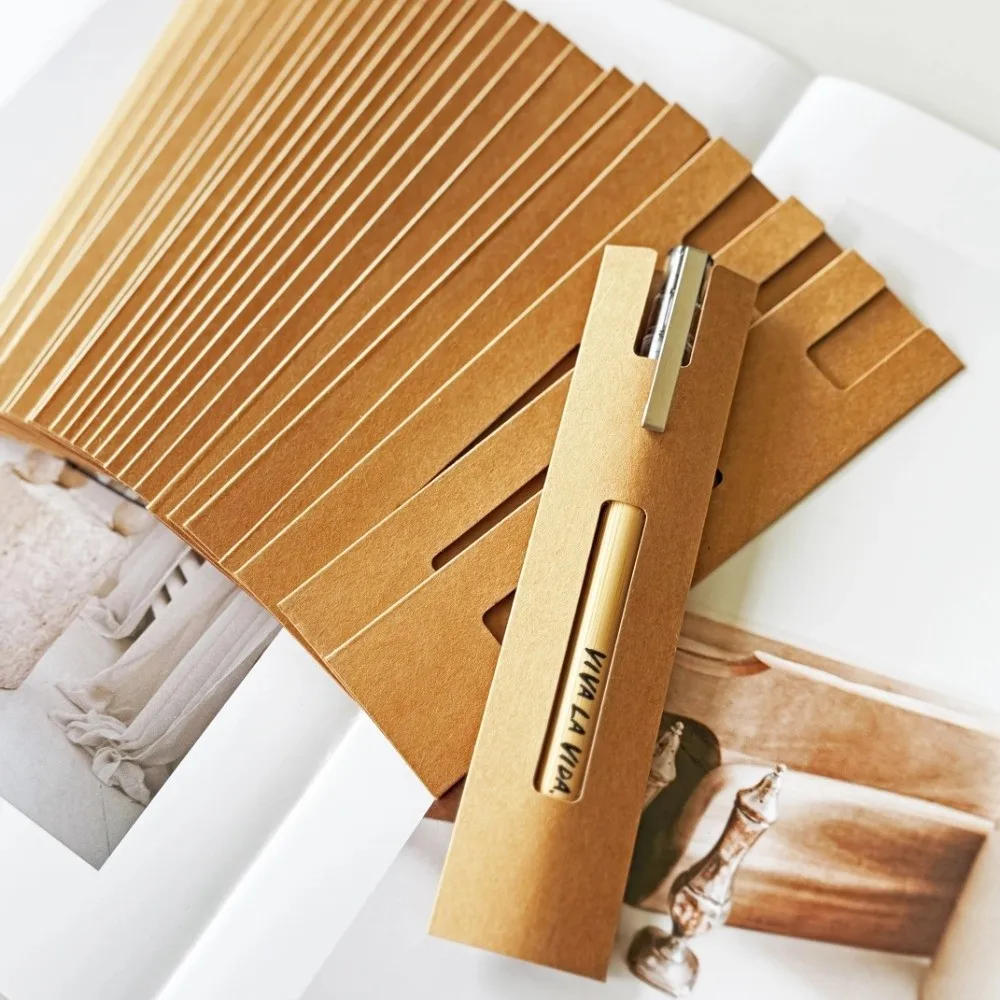 50pcs Kraft Paper Pen Sleeves Cardboard Scratch-Resistant Single Pen Pouches with Slot Cut-Out Design Pen Protector Holders