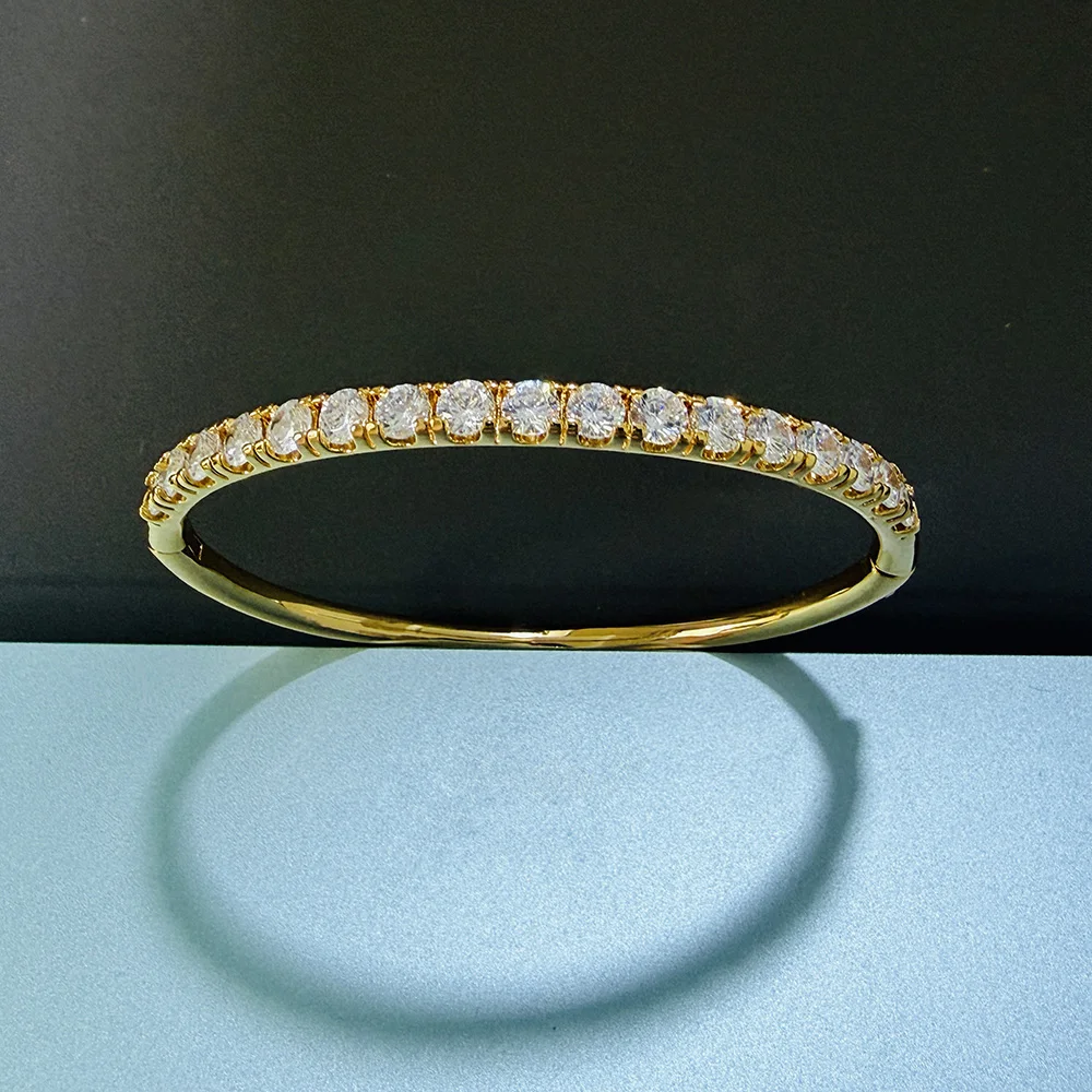 Women's Pure 925 Sterling Silver Steam-Punk Bangle with Row Zircons Wedding Jewelry Spike Rivet Design