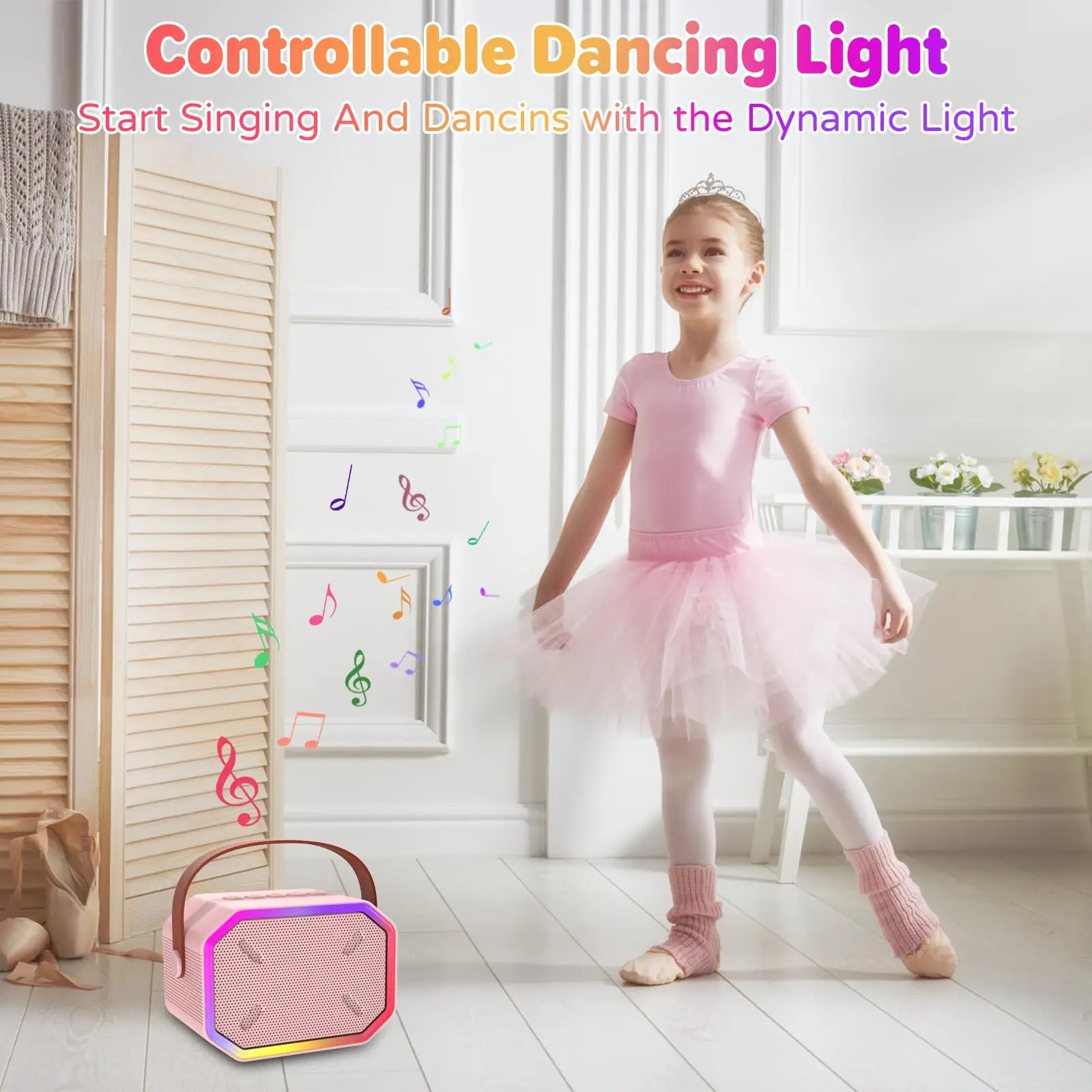 Mini-Karaoke-Maschine für Kinder, tragbare Karaoke-Maschine, kabellose Bluetooth-Mikrofone, LDE-Lichtspielzeug, Geschenke für Mädchen und Jungen