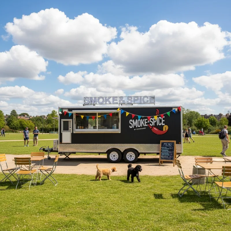 5.5m Custom Color Square Food Trailer, Rust Resistant Aluminum Frame Burger Truck with Sliding Windows & 4 Wheels