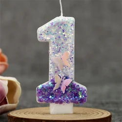 1pcs Purple Glitter Butterfly Theme Candle 0-9 Number Cake Topper Wedding Decor Baby Shower Kid Birthday Party Decor