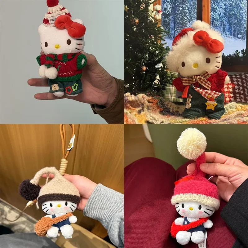 Cartoon Sanrio Kawaii Hello Kitty Christmas Outfit Plush Toy Keychain Accessories Plush Dolls Dolls Keychains Christmas Gifts