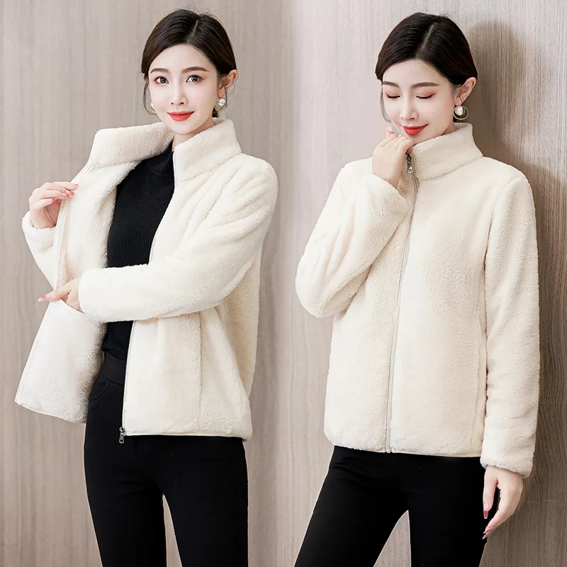 Women's Fleece Coat Winter Warm Thicken Jacket Two-Sided Wear Double-Sided Velvet Coral Fleece Coats Polar Fleece Jackets