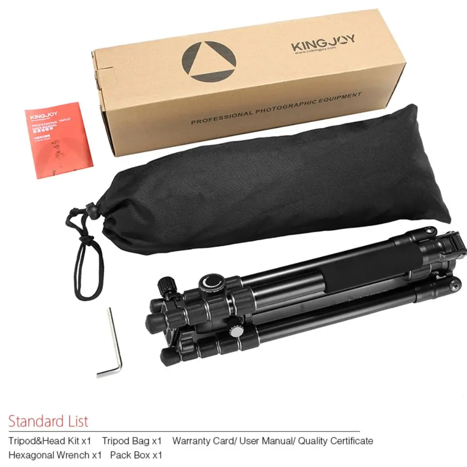 KINGJOY Tripod kamera 5 bagian, Camcorder ponsel portabel aluminium, dudukan ringan, Tripod kamera dengan beban 10KG, kit kepala bola