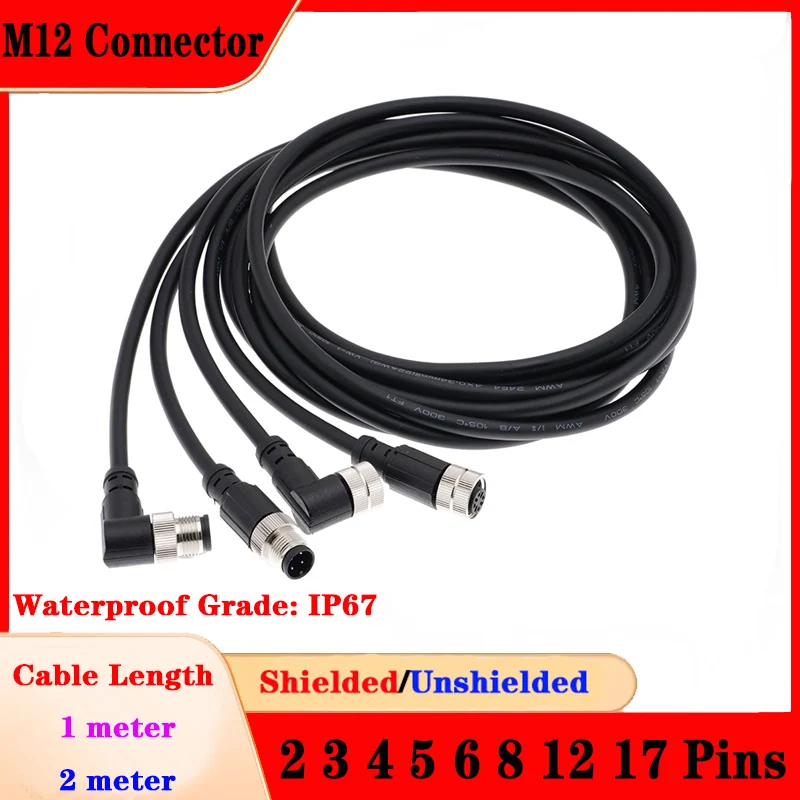 M12 2 3 4 5 6 8 12 17 Pin Waterproof IP67 Aviation Male Female Plug With Cable Threaded Connector For Data And Telecom Systems