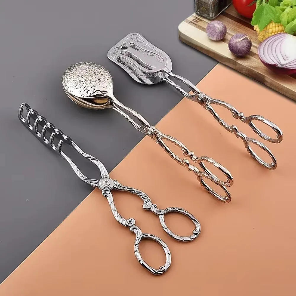 

Kitchen Accessory Gold-plated Fruit Salad Clip Embossed Silver/Gold Cake Clip European Vintage Food Tong Barbecue