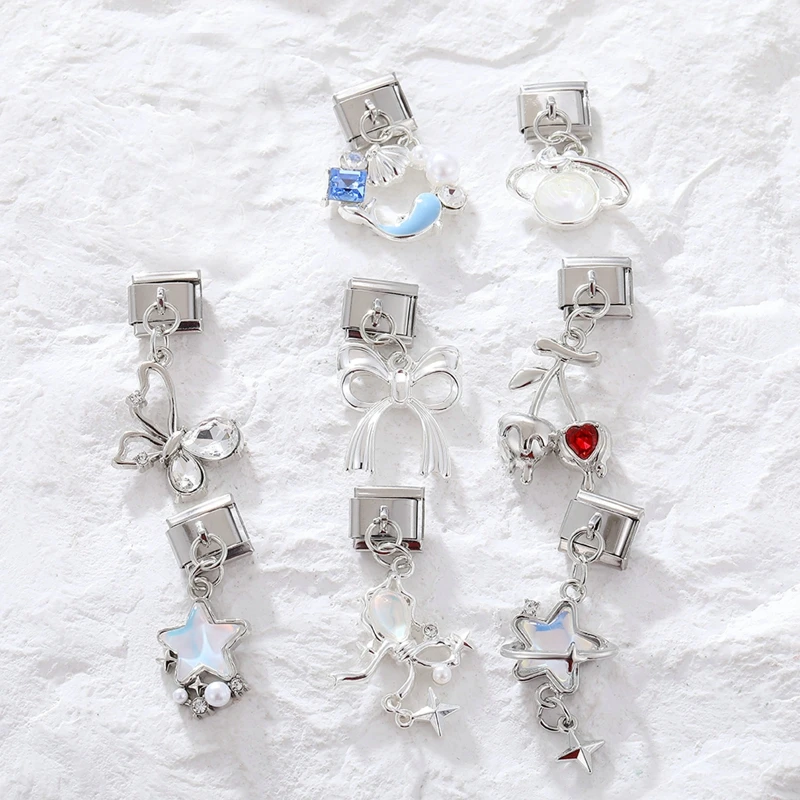 رابط سحر إيطالي يدوي الصنع على شكل قمر وثعبان ونظارات فراشة مع قلادة زيركون يناسب سوار من الفولاذ المقاوم للصدأ بعرض 9 ملم هدايا مجوهرات للنساء والرجال - 3