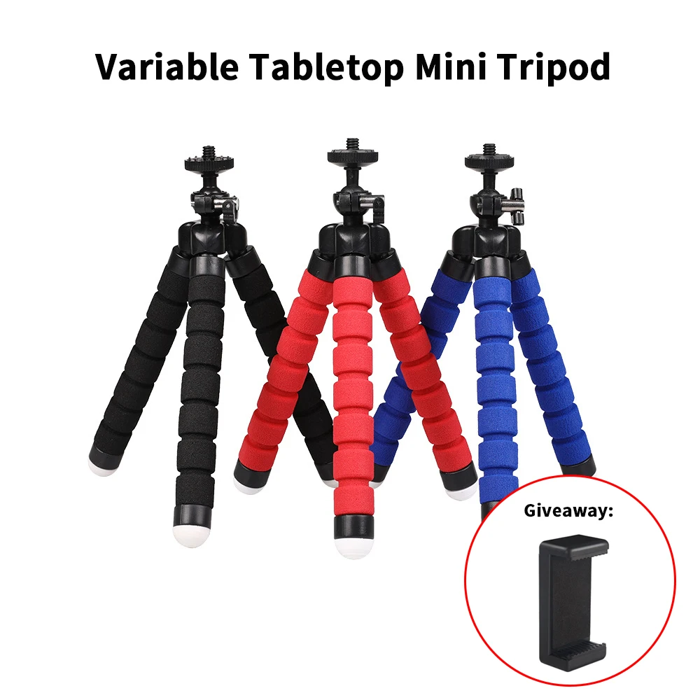 Mini Cell Phone Tripod with Cell Phone Holder Regular 1/4-20 Screw 360° Swivel Flexible Bendable Foam Tripod