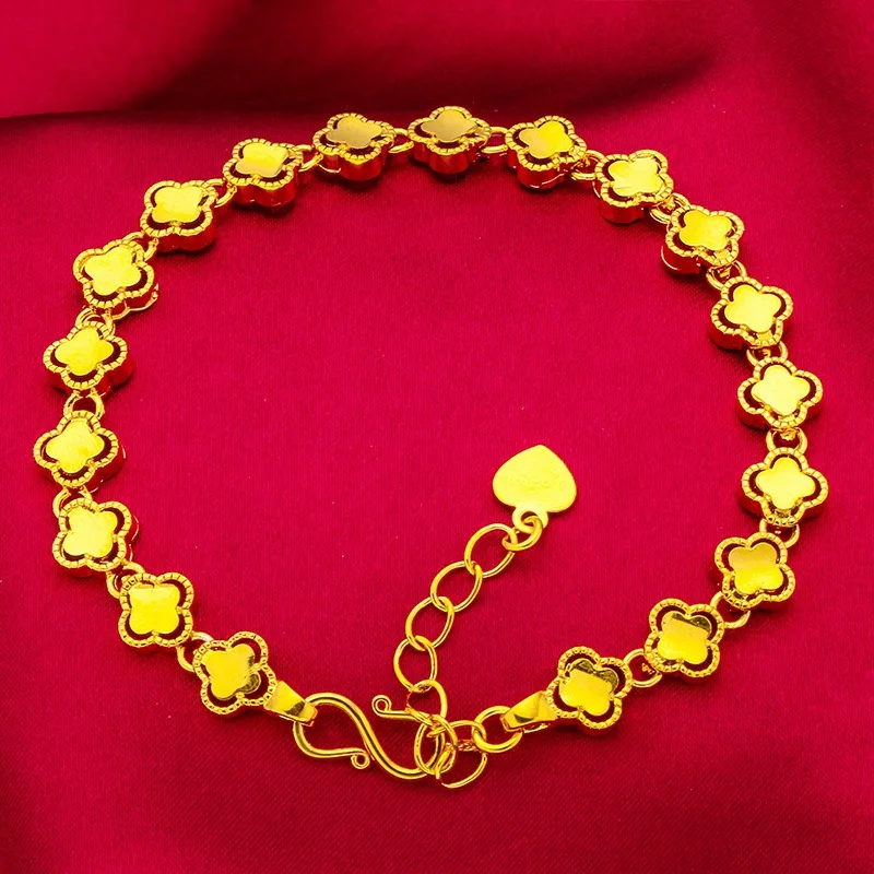 9999 24K genuine gold bamboo knot flower style high-end fashion gold bracelet retro women's gold jewelry gift adjustable