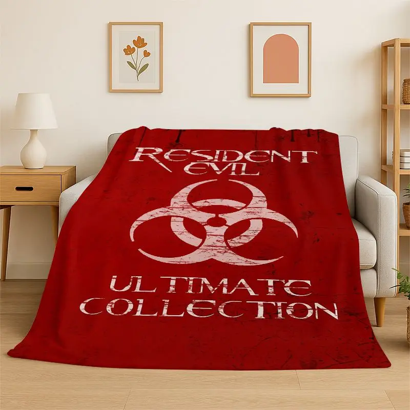 3D R-Resident Evil Leon Game Cartoon Flannel Blanket Soft Warm Throw Blanket for Bedroom Living Room Bed Travel Camping Picnic