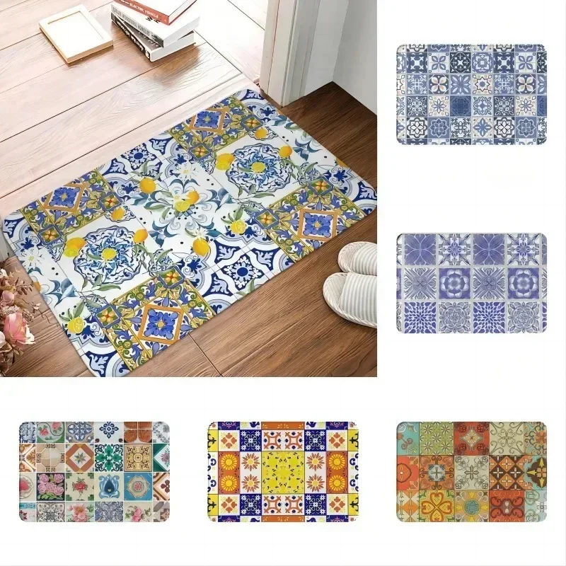 Lemon Flower Pattern Floor Mat Home Indoor Welcome Entrance Doormat Bedroom Decor Carpets Non Slip Laundry Room Kitchen Rugs