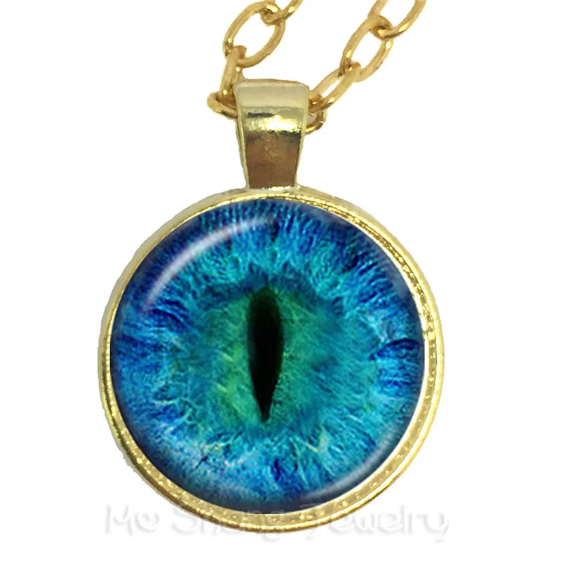 Fashion Colored Evil Eye Necklace Beautiful Animal Dragon Cats Eye Heart 25mm Glass Cabochon Pendant Gift For Fridends