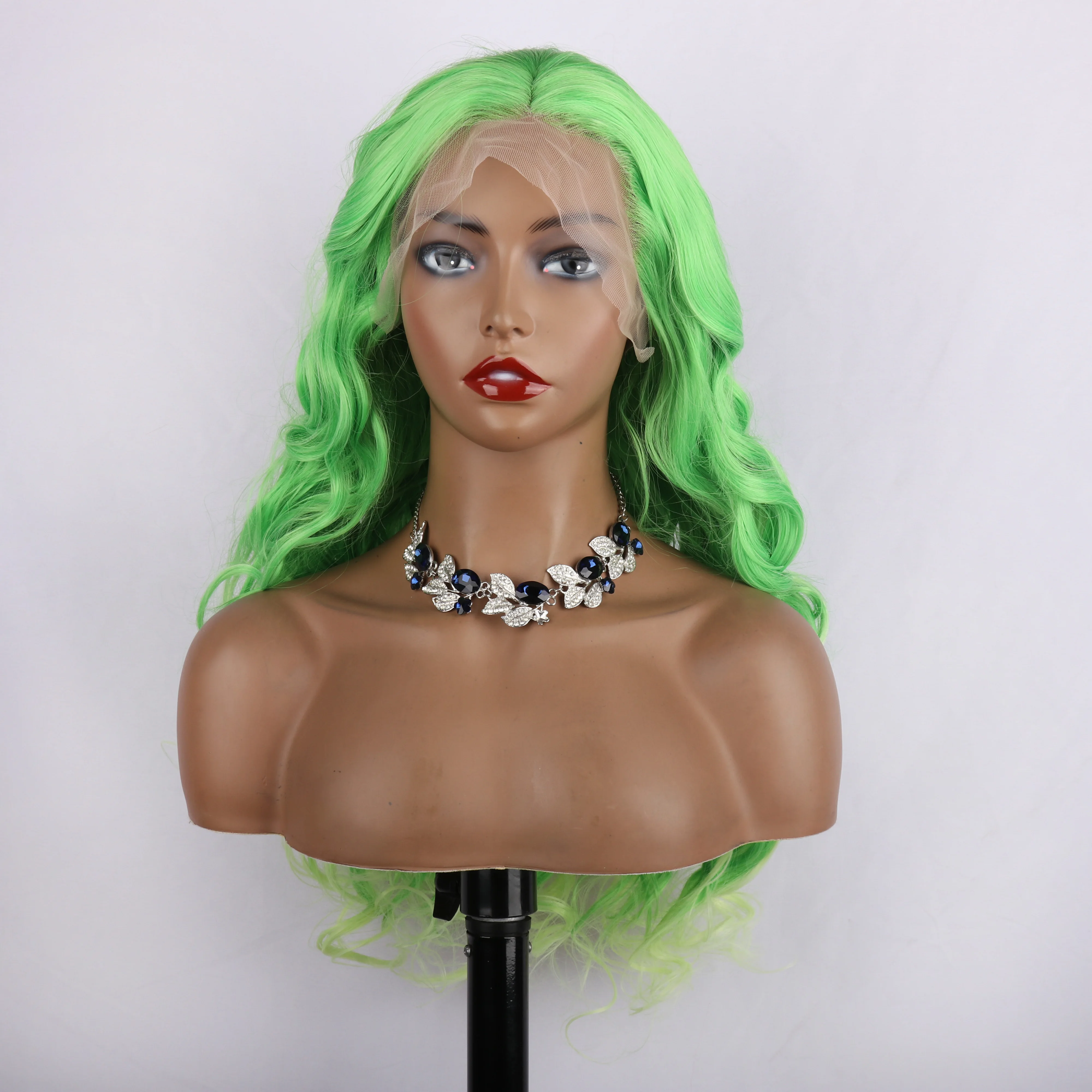 oley Fashion Curly Wig Synthetic Lace Front Wigs Light Green Female Lace Wig 13X3 For Black Women Cosplay Hair Daily Use