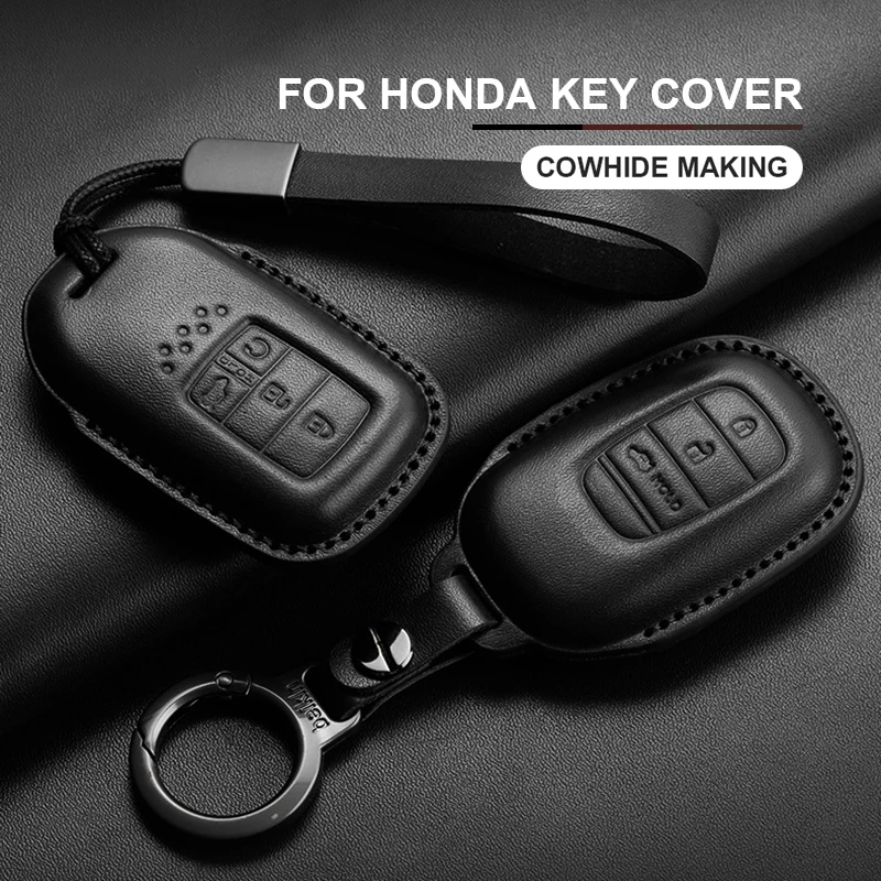 

Leather Car Remote Key Case Cover For Honda Fit GP5 Shuttle Gp8 JADE VEZEL City Civic Jazz BRV Car Key Protective Shell Keychain