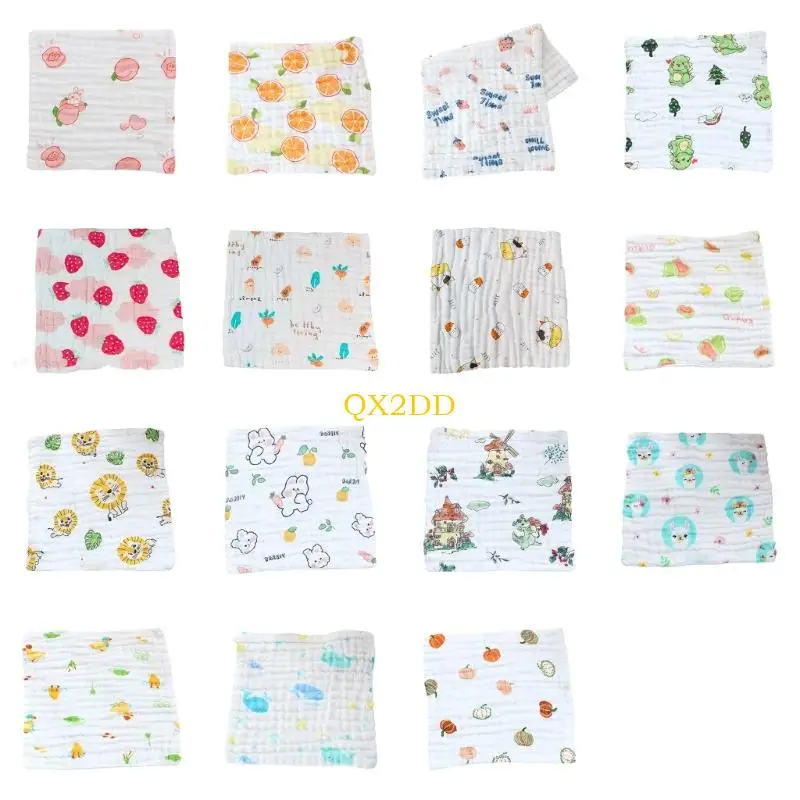 QX2D 면화 유아 페이스 타월 다목적 버프 버프 천 인쇄 수유 타월 30x30cm Square Bib