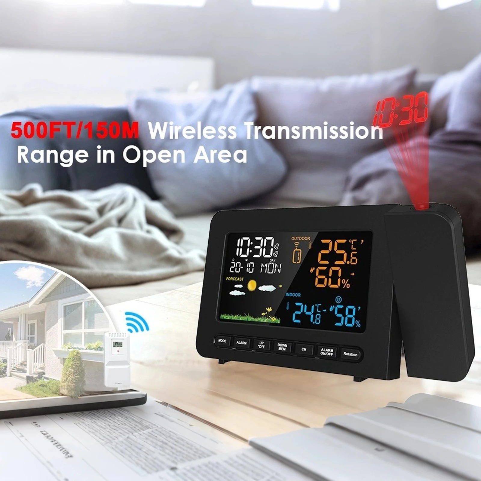 Weather Forecast Electronic Clock Weather Forecast Temperature Detection Projection Alarm Clock Digital Clock for Home Office