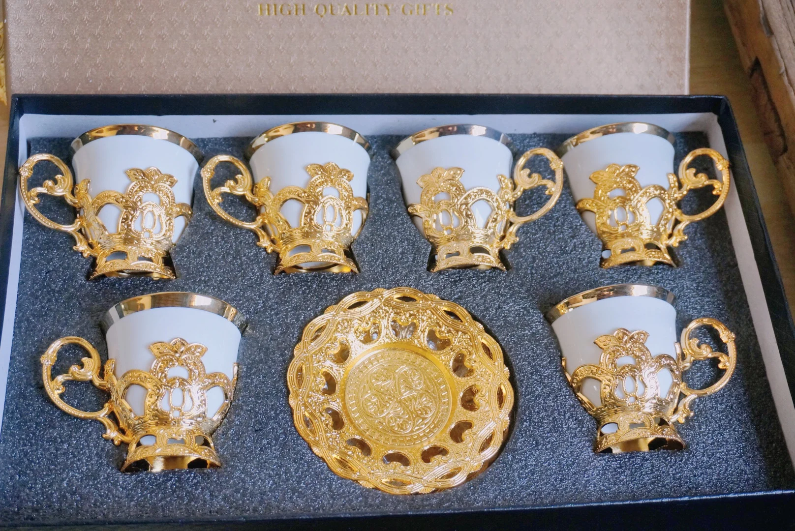 Coffee cup set European small exquisite retro court set gold copper alloy relief