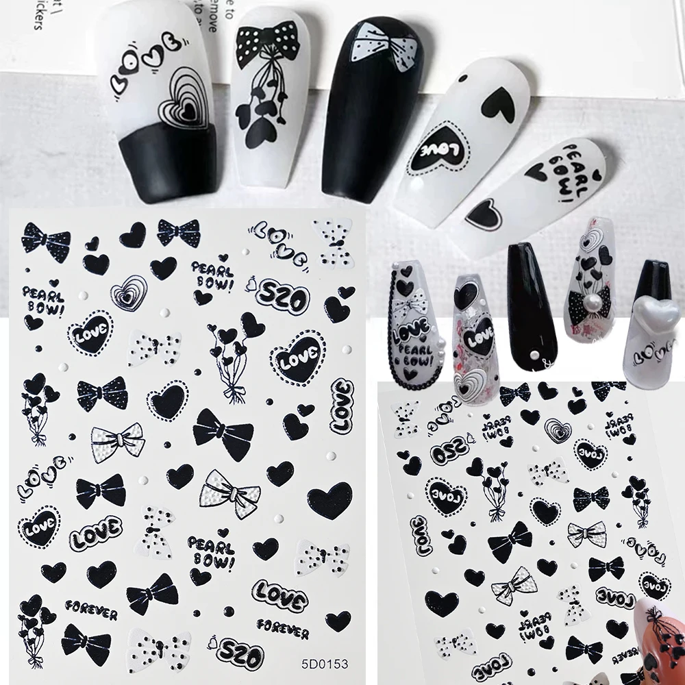 

1Pcs Black Bowknot Heart Nail Stickers 5D Kawaii Japanese Bow Tie Adhesive Nail Art Decals DIY Manicure Decor Ribbon Bow Sticker