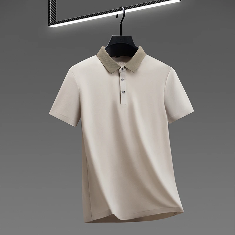 Herren-Poloshirt mit Farbblock-Kragen, schnelltrocknend, atmungsaktives Material, Kurzarm, Reverskragen, für Business und Freizeit. – Detail 14