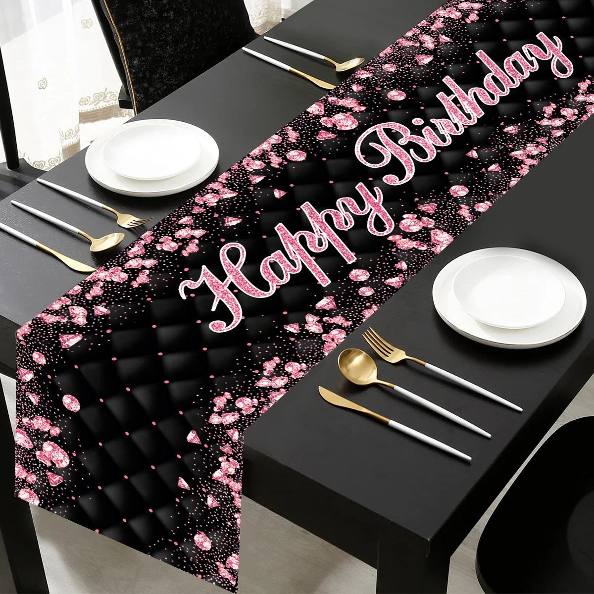 35x180cm Black Gold Table Runner 18 21 30 40 50 60 Years Birthday Party Decoration Adult Gold Glitter Birthday Tablerunners