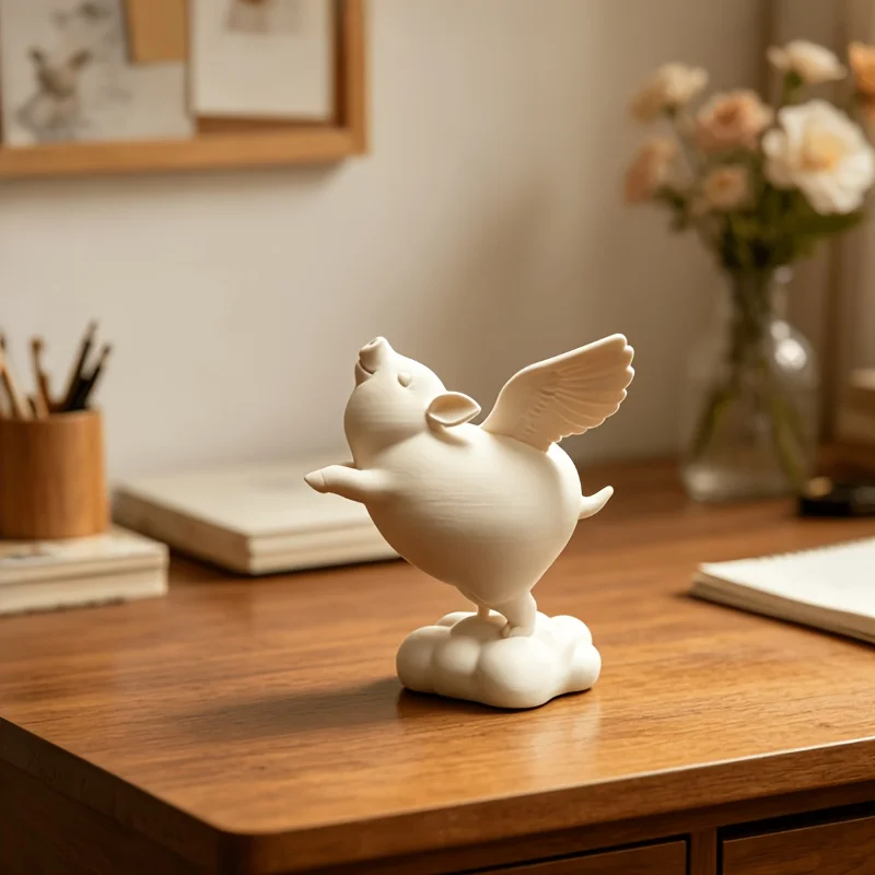 Flying Pig Figurine with Cloud Base Cute Winged Pig Statue Minimalist Desktop Ornament Creative Home Bedroom Bookshelf Decor