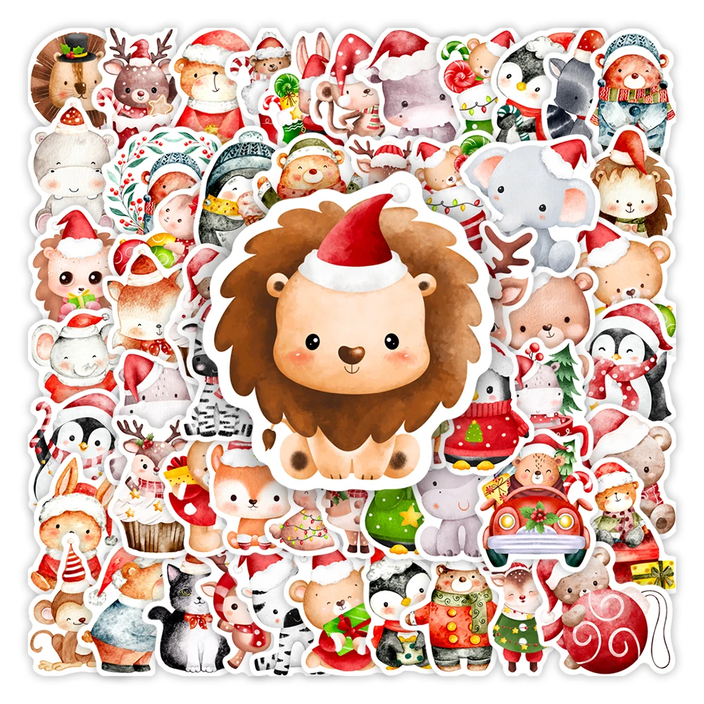 Fun Cartoon Christmas Animals Stickers Cute Bear Moose for DIY Crafts Kid Gifts Toys Waterproof Decal Luggage Bottles Decorative