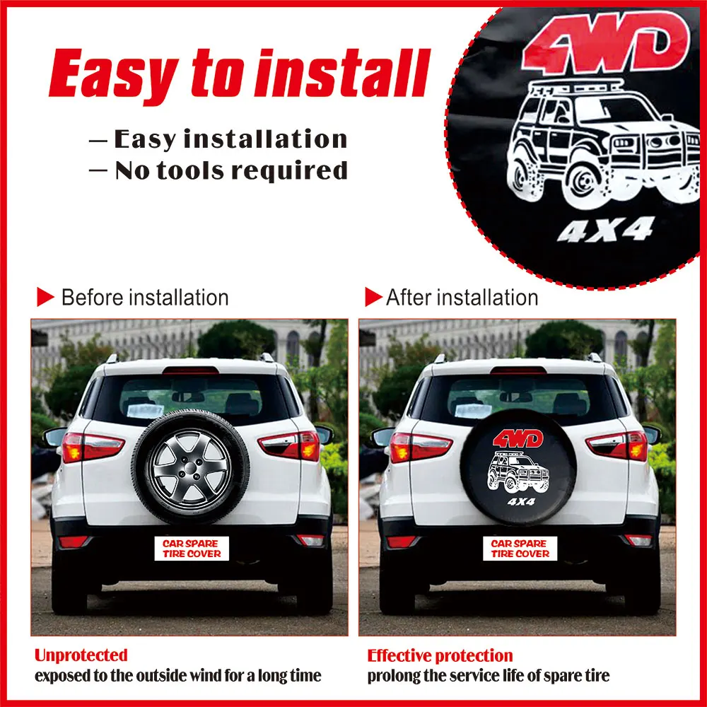 ZMFJH 4WD 4x4 بولي كلوريد الفينيل الجلود الغيار أغطية الاطارات 14 "15" 16 "17" إطارات السيارات لعجلة السيارة غطاء الإطارات الاحتياطية مقاوم للماء الغبار