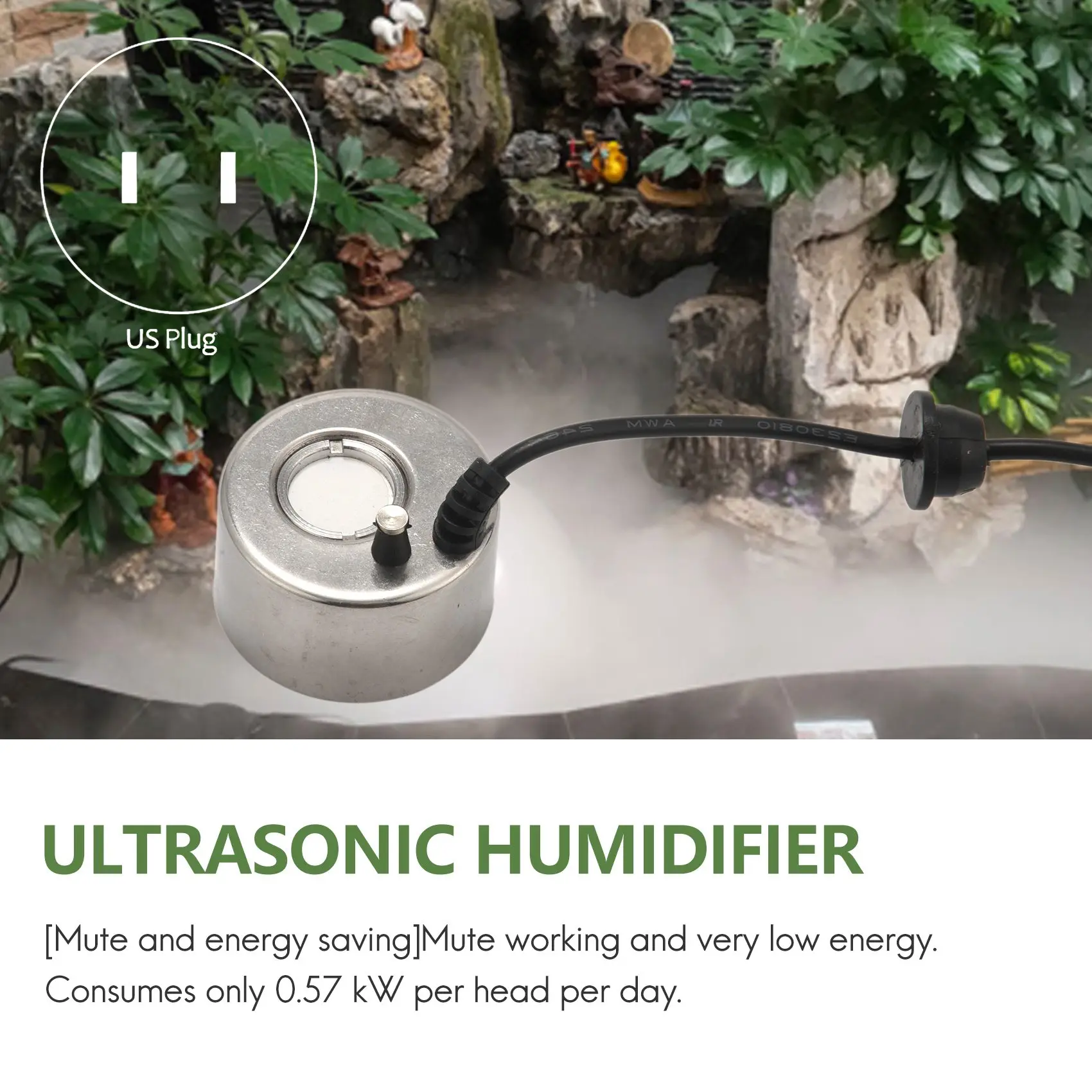 Generador de niebla ultrasónico, humidificador con cabezales atomizadores de 3 piezas, fuente de agua, atomizador de estanque, humidificador de aire, enchufe estadounidense