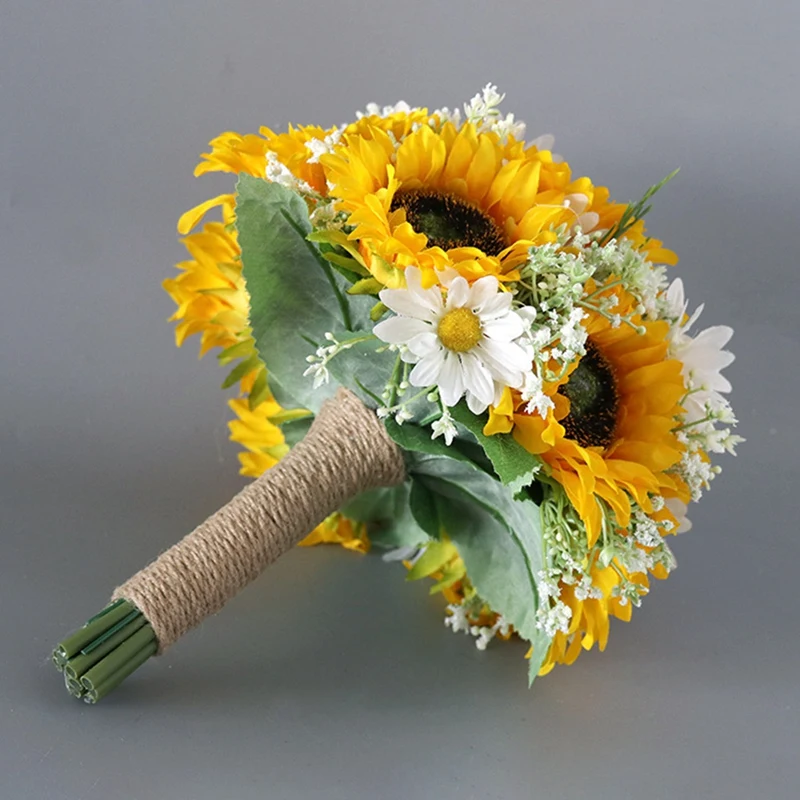 Artificial Sunflower Bridal Wedding Bouquet Romantic Handmade Holding Flower, Fake Flower Confession Party Church