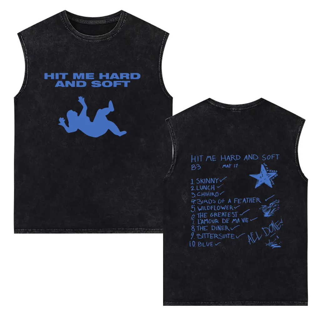 Hit Me Hard and Soft 2024 Tour Concert Vintage Washed Tank Tops Men\'s Women Fashion Sleeveless Vest 100% Cotton Loose T-shirts