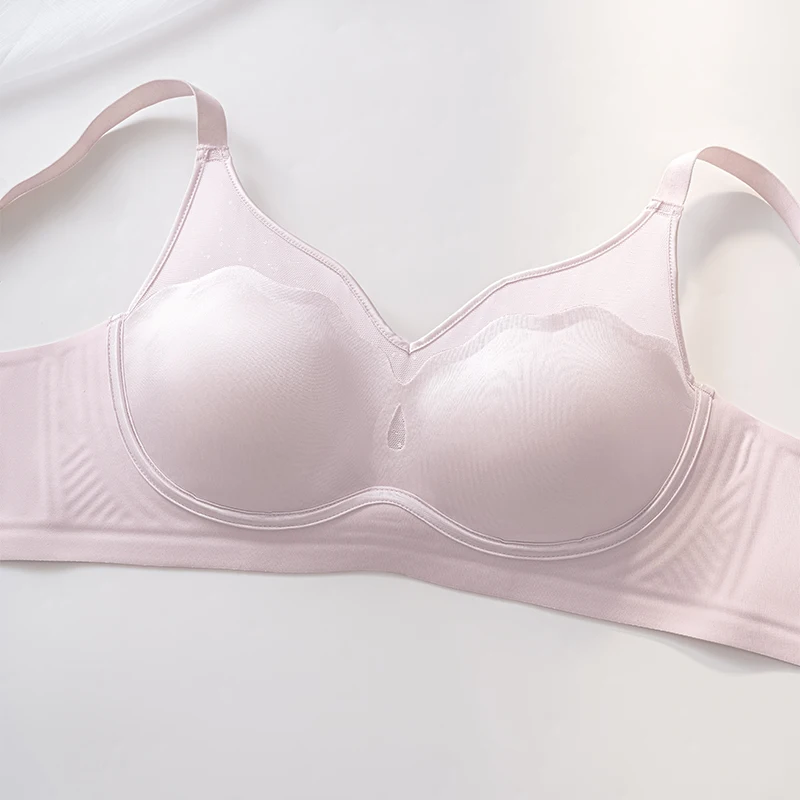 Sexy Satin Underwear Women's Big Breasts Small Ultra Thin Rabbit Ear Cup Retraction Breast anti-sag Retraction Breathable Bra