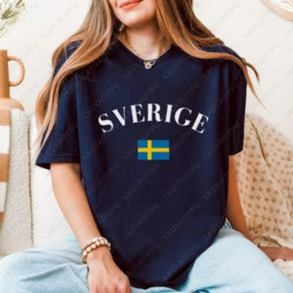 السويد تي شيرت Sverige قميص سويدي ستوكهولم هدية السفر العلم السويدي تي شيرت Malmo تذكارية شويدن ملابس نسائية تي شيرت