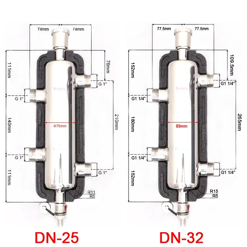 Stainless Steel S304 Hot Water Hydraulic Separator Kit DN20/DN25/DN32/DN40 Buffer Tank for Boiler Heating And Cooling System