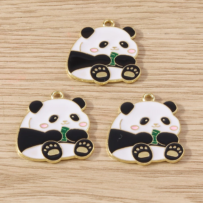 10 stücke mischen Cartoon Tier Charms Emaille Panda Bambus Charms Anhänger für Schmuck machen Halskette Armband Ohrringe DIY Handwerk Geschenk – Detail 6