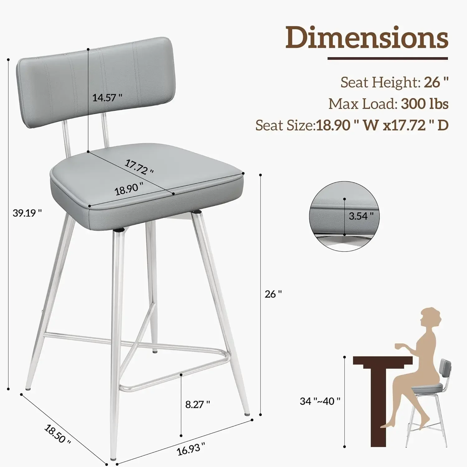 Swivel Bar Stools Set of 4, 26