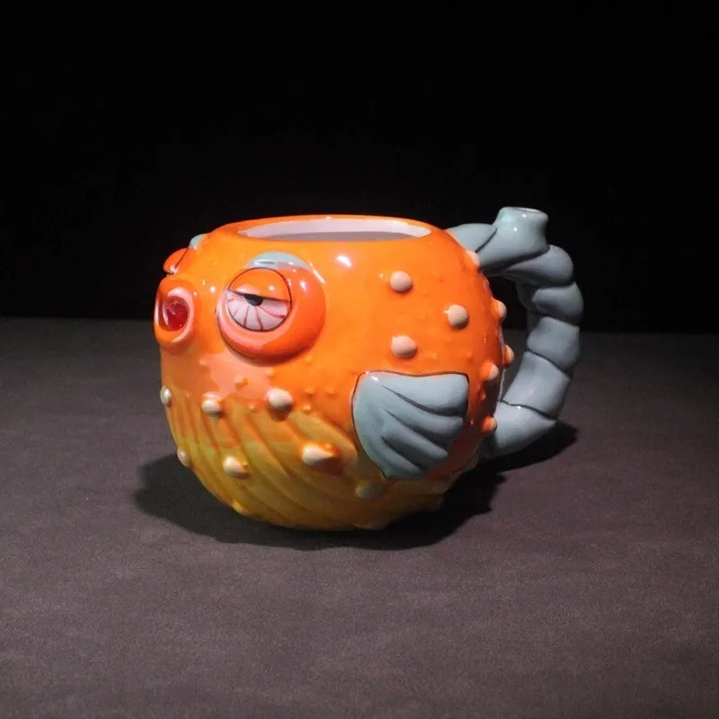 600ml Ceramic Tiki Pufferfish Shaped Cocktail Glass with Ventilation Hole Funny Hawaiian Tropical Party Cup for Bar Decor view 4