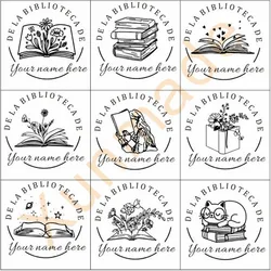 Spanish Book Stamp-De la Biblioteca De Libro de Espanol Sello Personalizado ex libris custom library ink stamp self inking stamp