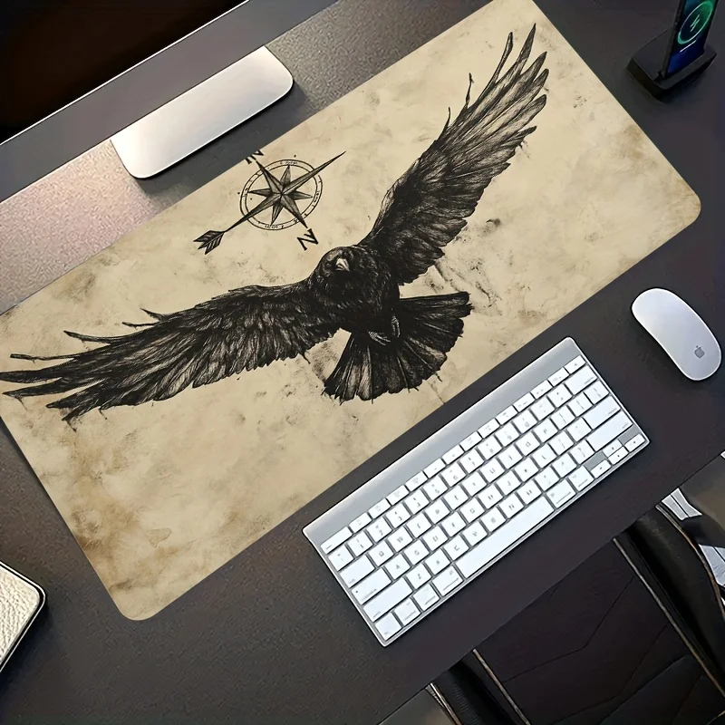 

Crow and Compass Sketch Art Large Mouse Pad with Smooth Surface and Non Slip Rubber Base