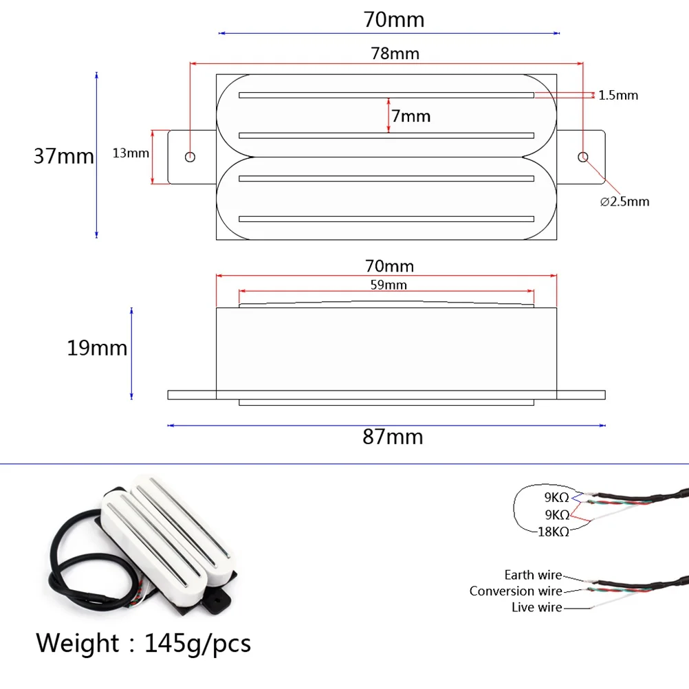 

Twin Hot Rail Humbucker Neck Pickup 4 Wires Coil Tap for Tl Style Electric Guitar Replacement Parts Noise
