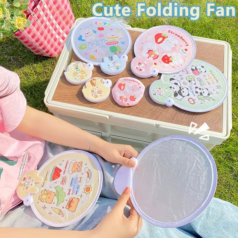 Cute Mini Folding Fan with Photo Reflector Portable Dual-use Summer Manual Cooling Tool Refresh Outdoor Handheld Round PocketFan