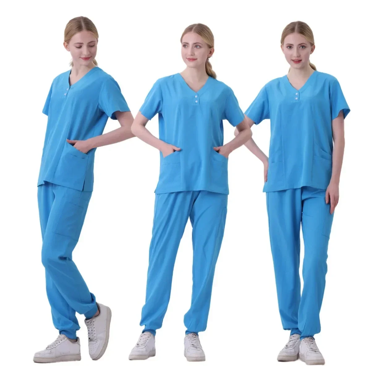 

Scrubs Uniform Suit Short Sleeve V-neck Tops+jogger Pants Set Nursing Uniform Women Multicolor Pet Doctor Scrub Medical Workwear