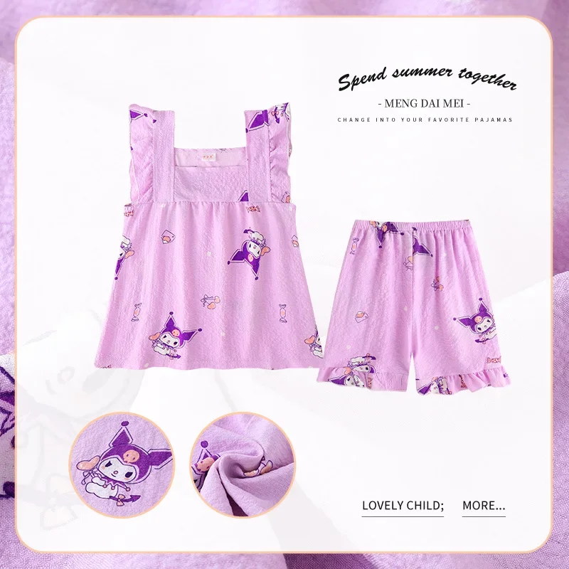 

New Sanrio Kuromi My Melody Cinnamoroll Sexy Pajamas Hot Girls Flannel Cartoon Fluffy Suspender Pajamas Shorts Set Girls Gift