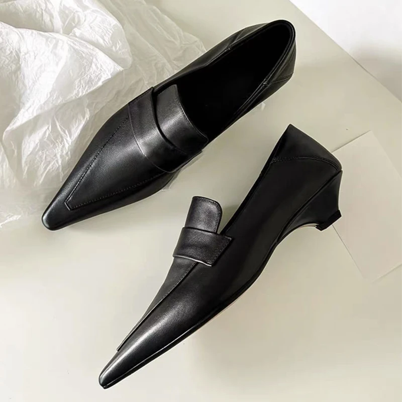 

Новые женские лоферы с острым носком, пикантные кожаные туфли на каблуке, офисные туфли на мелком каблуке, осень 2024, роскошные брендовые туфли-лодочки Mujer Zapatos