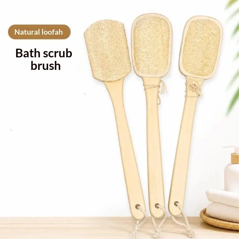 1Pcs Wooden Long Handle Body Scrubber Shower Exfoliating Back Brush Double-sided Natural Loofah Bath Brush Cleaning Tool