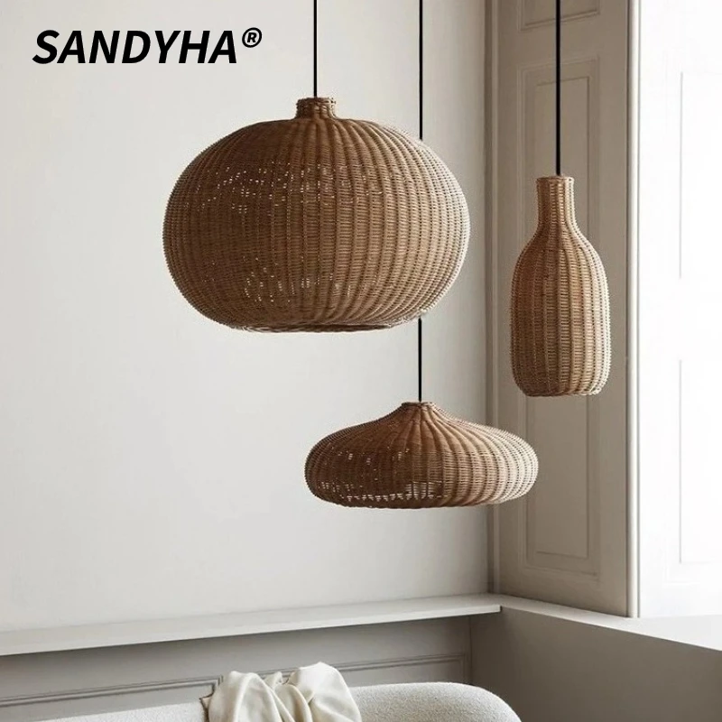 

SANDYHA Nordic Pendant Lights Weaving Vine Art Chandelier for Restaurant Living Room Indoor Decoration Lighting Fixtures