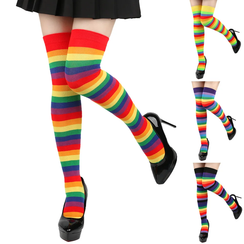 2026 Rainbow striped stockings for women's holiday party costume accessories performance dance colorful striped socks