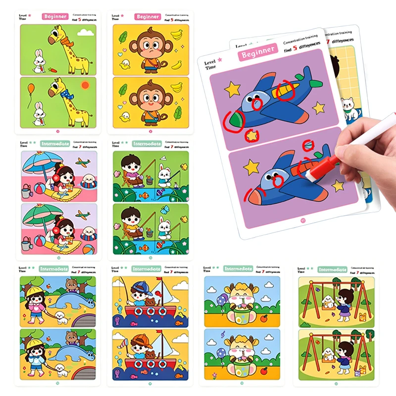 

Find Differences Card Game Reusable Cartoon Card Game Board Games Three Difficulty Levels For Focus Attention Training TMZ