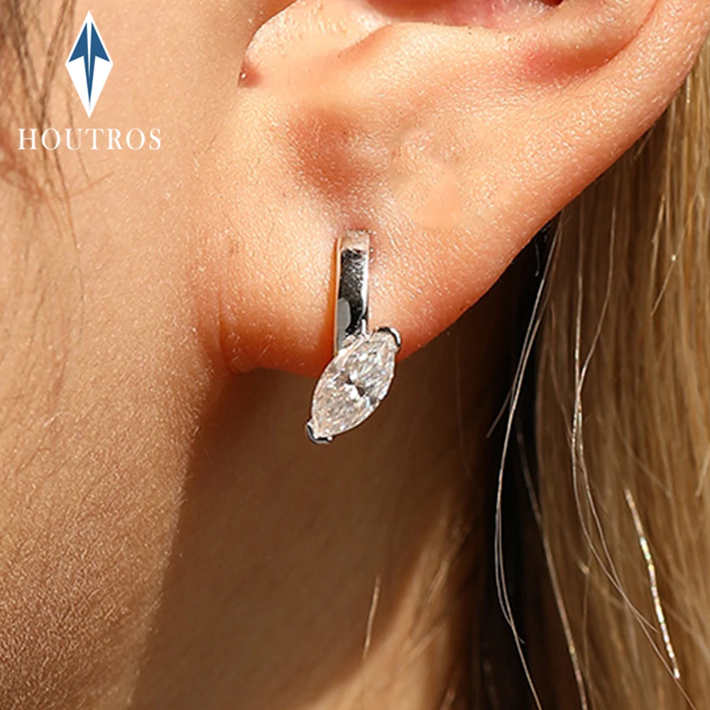 

0.3/0.5CT Marquise Cut Moissanite Hoop Earrings 100% 925 Sterling Silver Solitaire Diamond Stud Earrings for Women Jewelry Gift