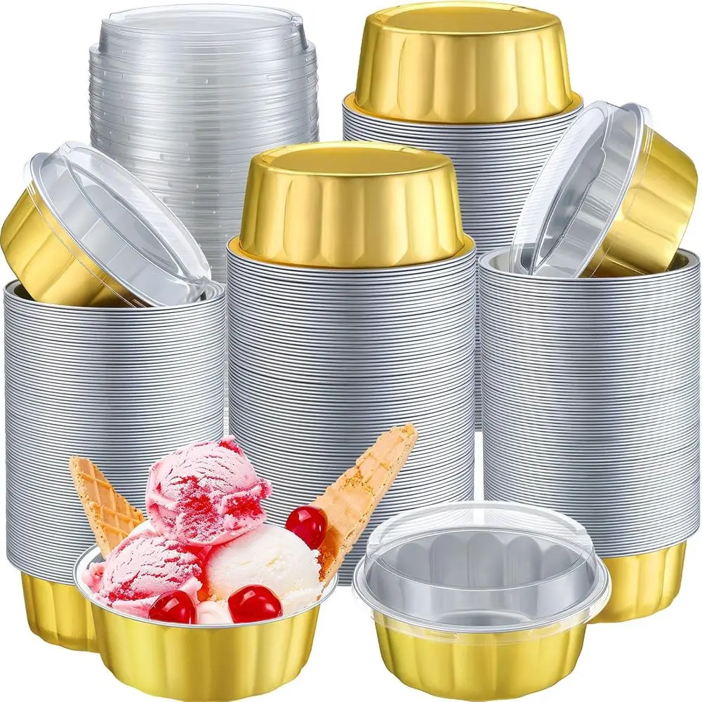 

180 Pcs 8 oz Oil Cups with Lids Disposable for Creme Brulee, Ideal for Wedding, Christmas, Party Dessert, Restaurants, Retail St